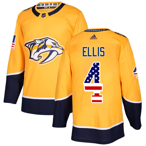 Adidas Predators #4 Ryan Ellis Yellow Home Authentic USA Flag Stitched NHL Jersey